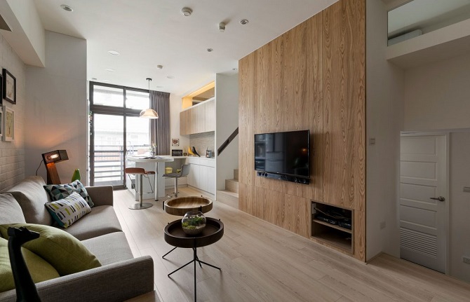 Minimalist Small Living Room Design
  Decorated With Contemporary Wooden Interior