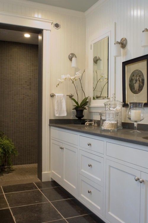 Color guide - White cabinets, dark/ solid surface vanity, brushed .