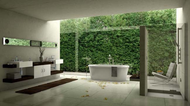 Modern bathroom designs with a view of natu
