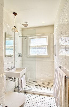 Gorgeous classic bathroom design with modern white porcelain sink .