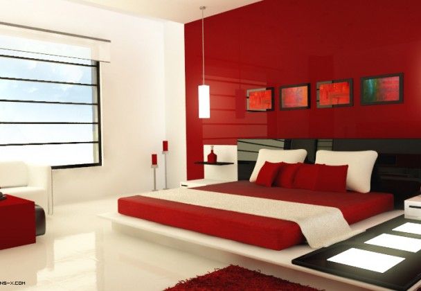 Red And White And Black Modern Bedroom. I love the bed and it .