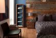 Wooden wall behind the bed! (Blue Wall Color Scheme and Wooden .