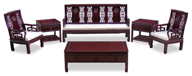 Rosewood Longevity Design Sofa, 6-Piece Set - Asian - Living Room .