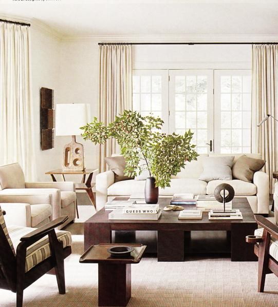 Chic living room space...Ivory cream paint wall color, ivory silk .