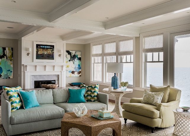 Coastal Living Room. Transitional coastal living room with ocean .