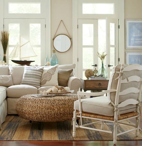 Rustic Beige Beach Cottage Living Room | Cottage style living room .