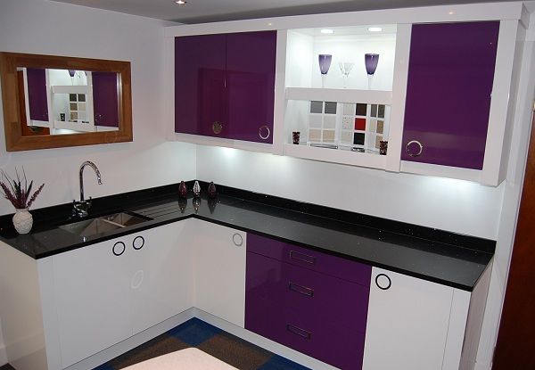 purple kitchen | Bespoke purple and white high gloss kitchen .