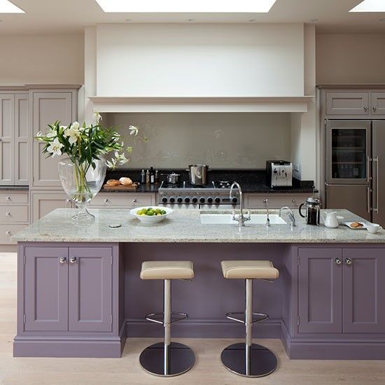 Glamorous grey and purple kitchen with island | Purple kitchen .
