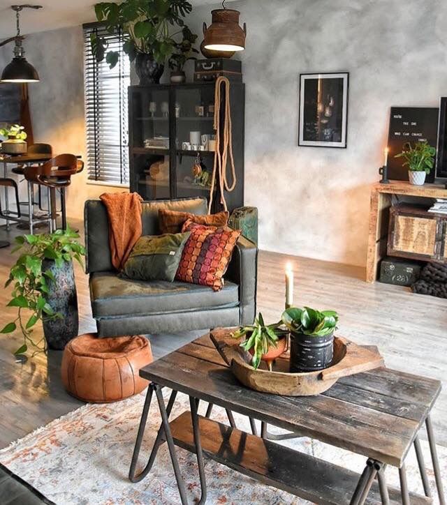 Industrial rustic vibe | Living room decor colors, Rustic living ro