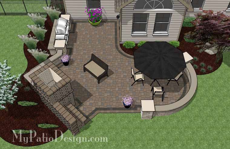 430 sq. ft. - L Shaped Patio Design with Grill Station and .