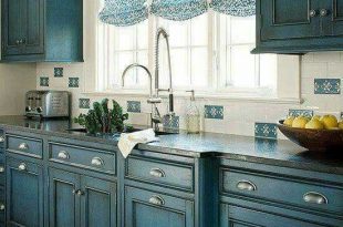 Teal distressed kitchen cabinets | Home kitchens, Farmhouse .