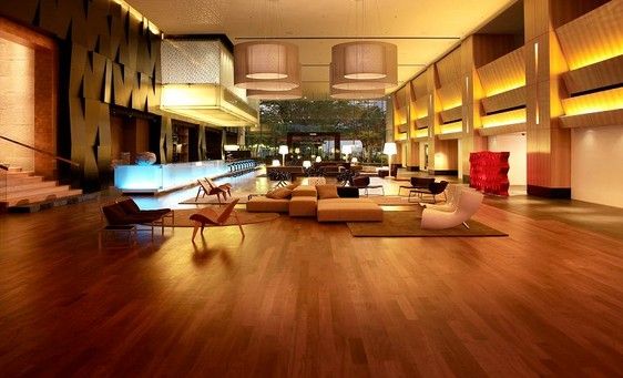 Ultra Modern hotel lobby interior design ideas with wooden floor .