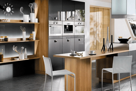 Modern Kitchen Cabinets, Black, White and Brown Color Schem