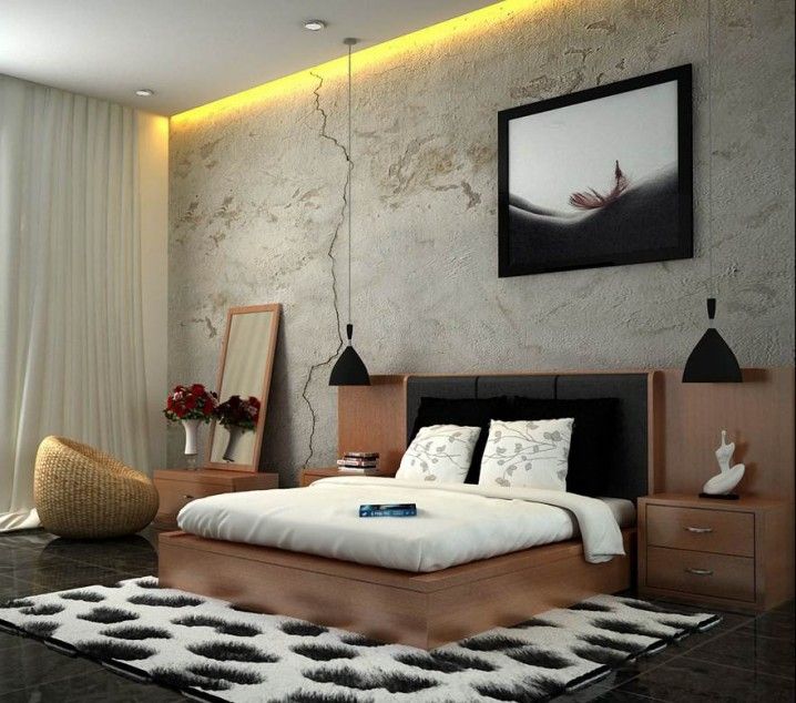 Simple Black White Brown Bedroom For Couple With Wall Texture And .