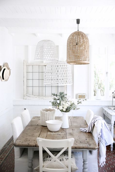 Home Page | Beach cottage decor, White beach houses, Dining room .