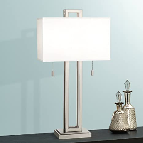 Modern Table Lamp Brushed Nickel Open Rectangle White Shade for .