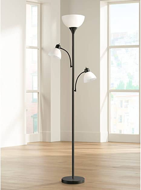 Bingham Modern Torchiere Floor Lamp 3-Light Tree Black Metal White .