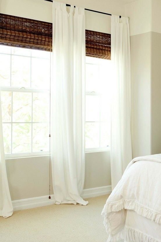 Blinds with Curtains Ideas | white curtains with bamboo blinds .