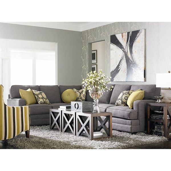 Grey couch with yellow accents, love the rug | Living room .